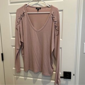 Express Long Sleeve Mauve Criss Cross Detail Top Size Medium